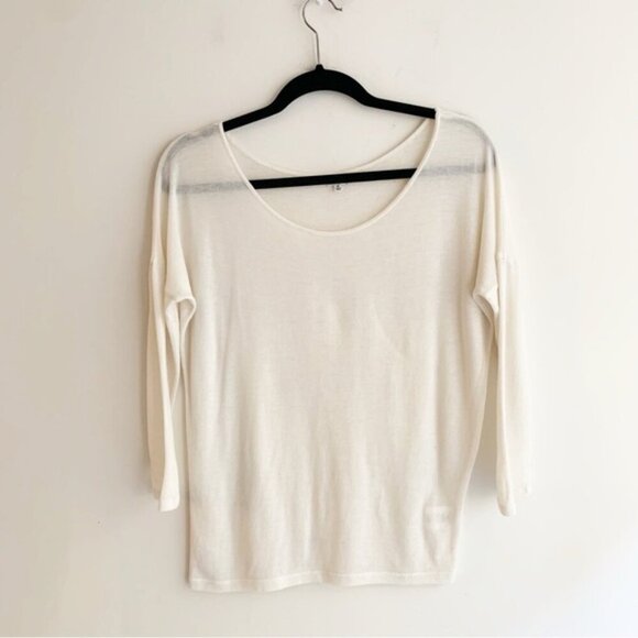 Aritzia Babaton Top Sweater 3/4 Length Sleeve Wool Round Neck Cream Size XS - Picture 9 of 14